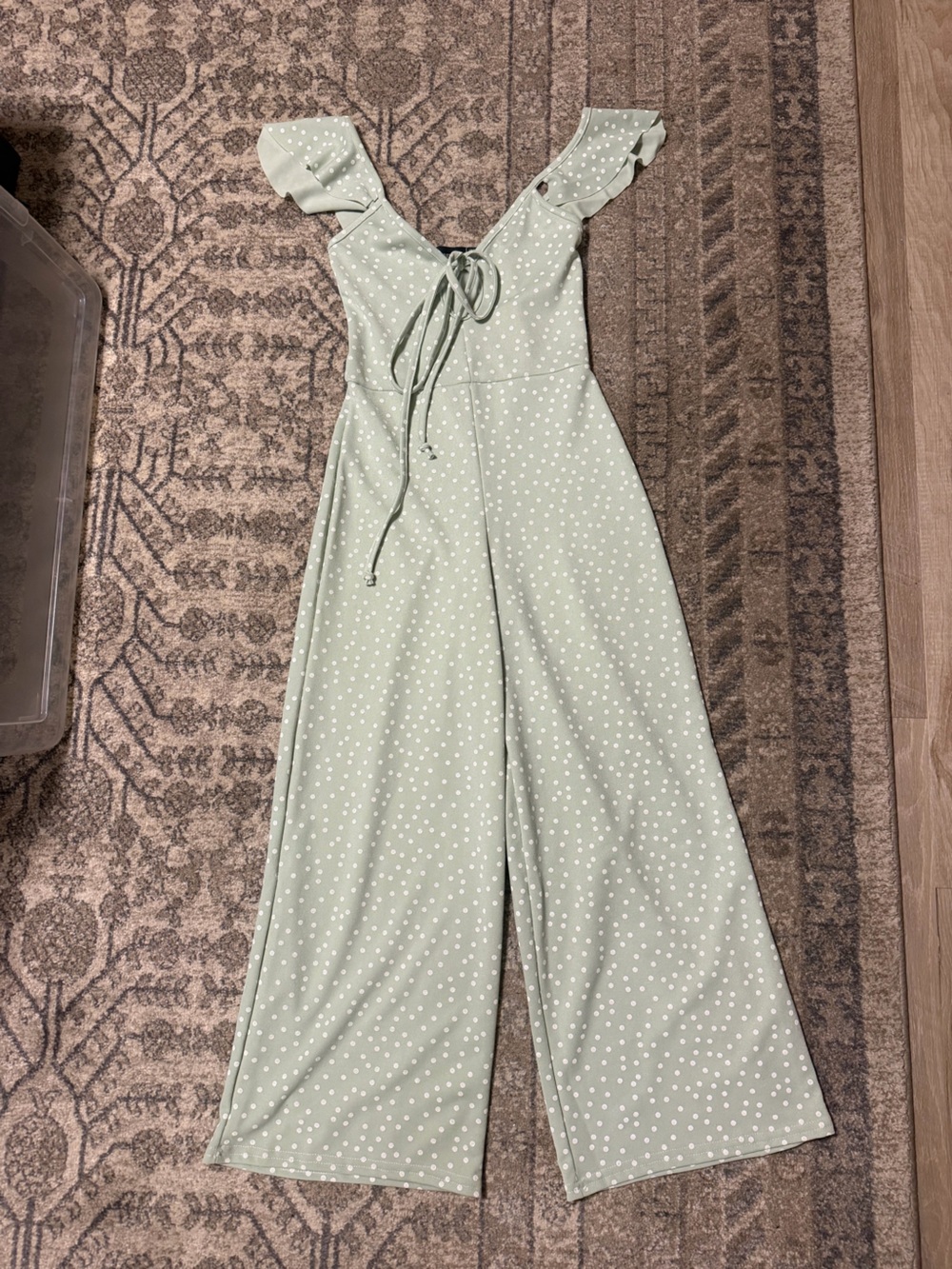 PrettyLittleThing Sage Green Polka Dot Wide-Leg Jumpsuit